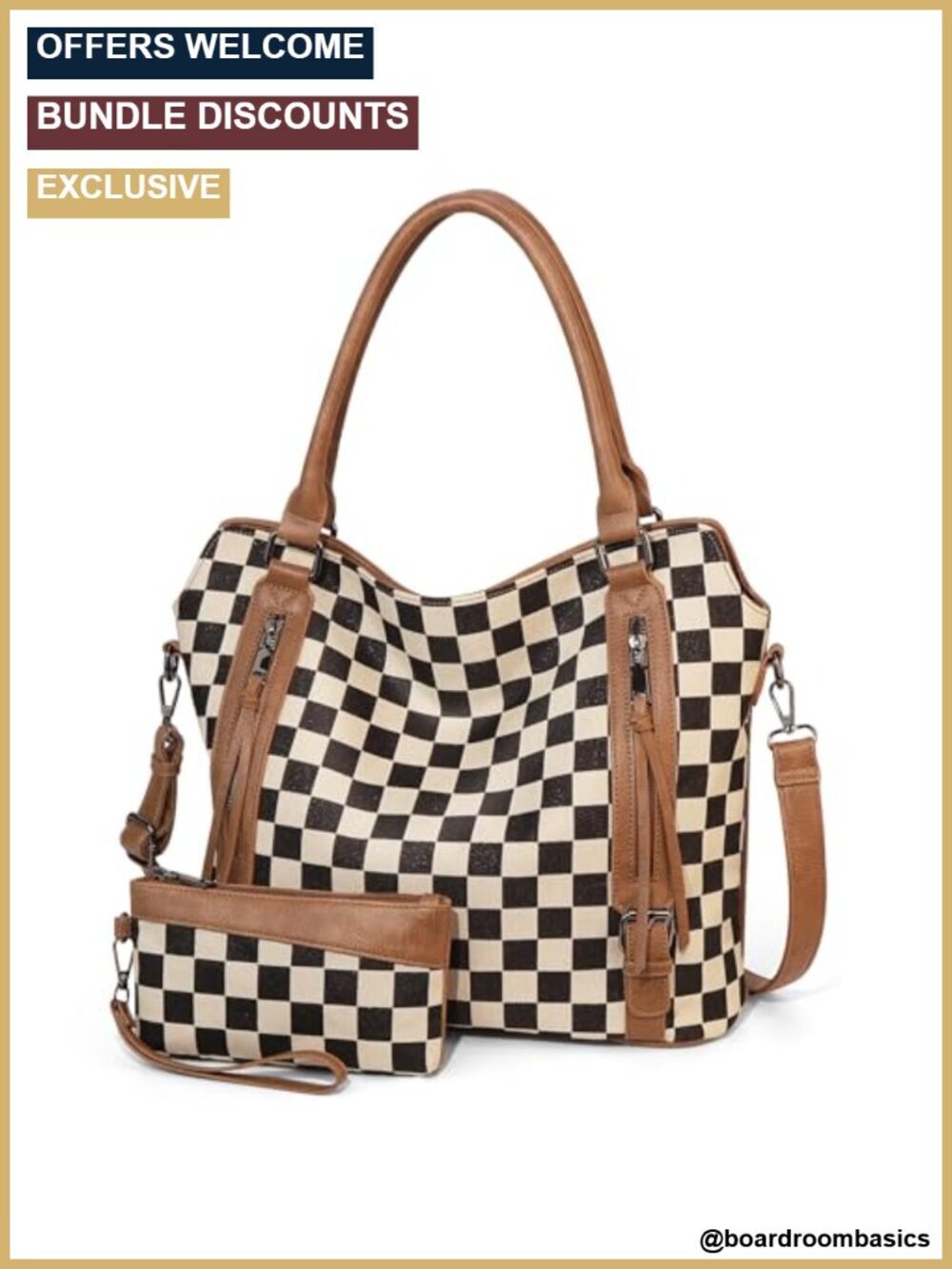 Large Checkered Tote Bag with Multiple Pockets Hobo Shoulder Bag